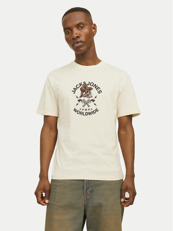 Jack&Jones Тишърт Seven Skull 12262491 Екрю Regular Fit за Мъже цена