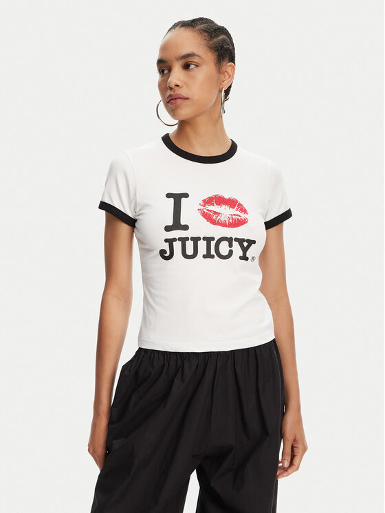 Juicy Couture Тишърт I Kiss JCWCT125318 Бял Slim Fit за Жени цена