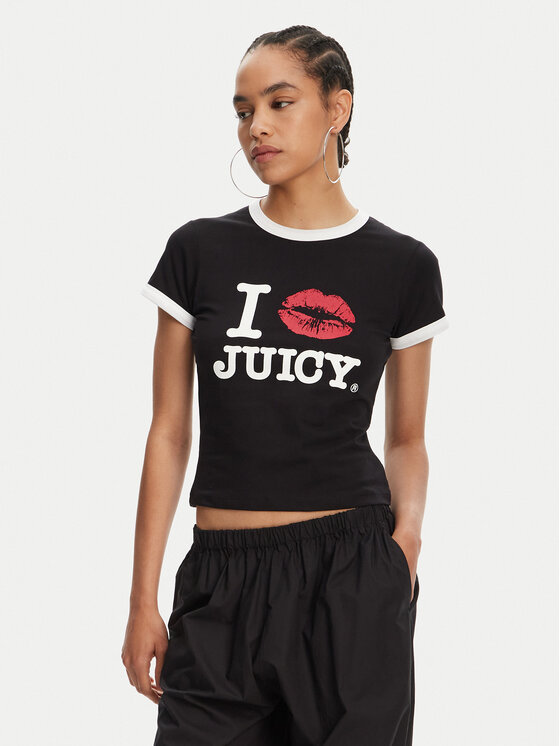 Juicy Couture Тишърт I Kiss JCWCT125318 Черен Slim Fit за Жени цена