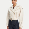 Just Cavalli Кожено яке 78PAVP05 Бял Loose Fit за Жени цена