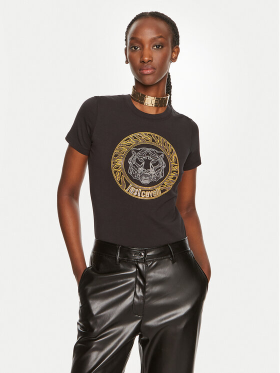 Just Cavalli Тишърт 76PAHE08 Черен Slim Fit за Жени цена