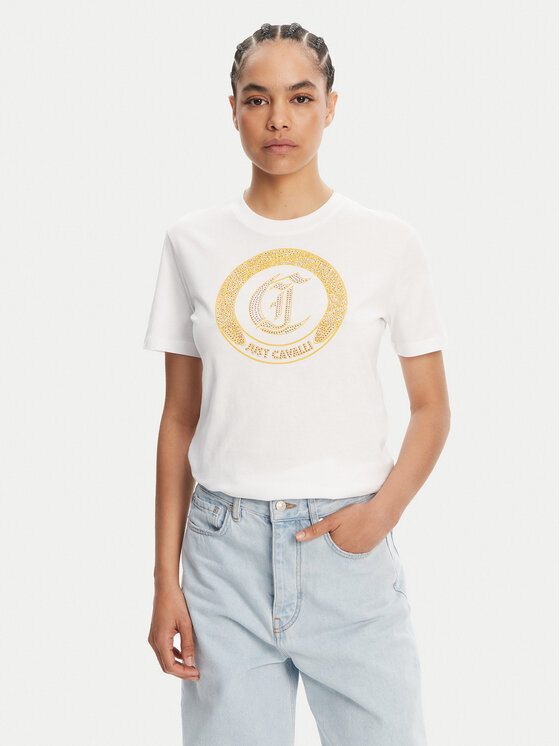 Just Cavalli Тишърт 78PAHE13 Бял Regular Fit за Жени цена