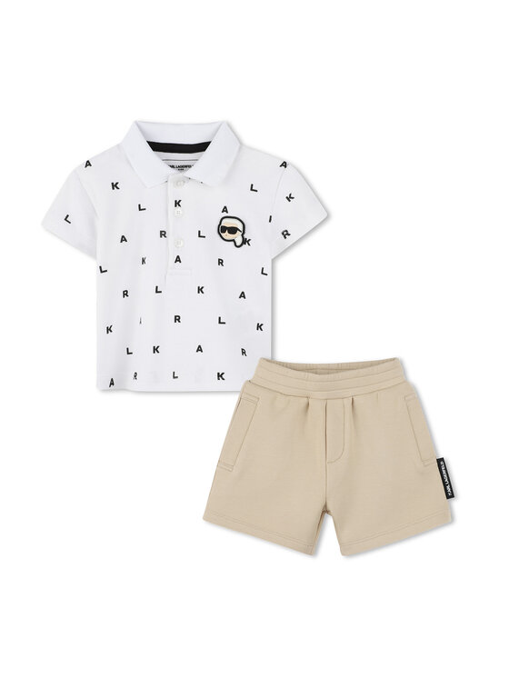 Karl Lagerfeld Kids Комплект от тениска с яка и къси панталони Z30501 S Бежов Regular Fit за Момчета цена