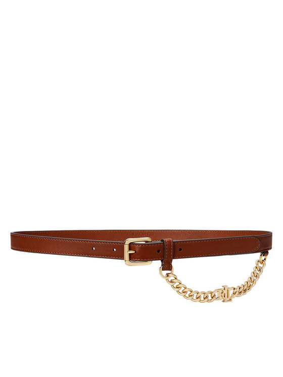 LAUREN RALPH LAUREN Дамски колан Logo-Chain Leather Skinny Belt 412968767001 Кафяв за Жени цена