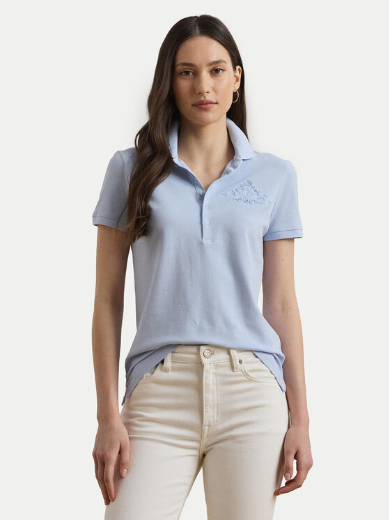 LAUREN RALPH LAUREN Тениска с яка и копчета 200966129001 Светлосиньо Slim Fit за Жени цена