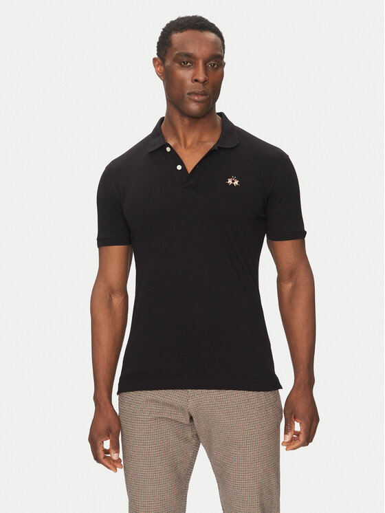 La Martina Тениска с яка и копчета Piquet CCMP02 PK001 Черен Slim Fit за Мъже цена