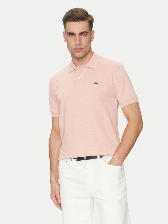 Lacoste Тениска с яка и копчета L1264 Розов Classic Fit за Мъже цена