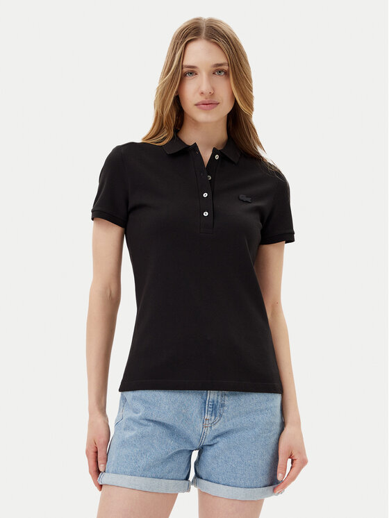 Lacoste Тениска с яка и копчета PF5462 Черен Slim Fit за Жени цена