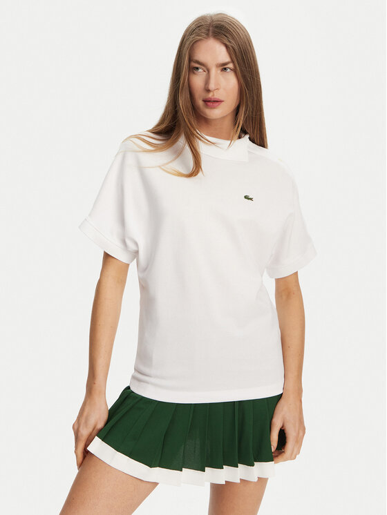 Lacoste Тениска с яка и копчета PF9654 Бял Relaxed Fit за Жени цена