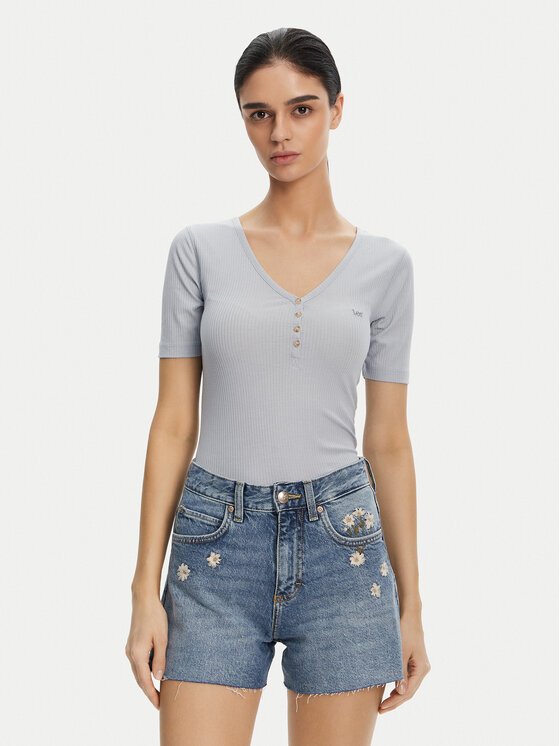 Lee Тишърт Henley 112363830 Светлосиньо Slim Fit за Жени цена