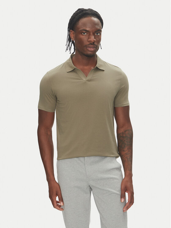 Lindbergh Тениска с яка и копчета 30-404036 Каки Slim Fit за Мъже цена