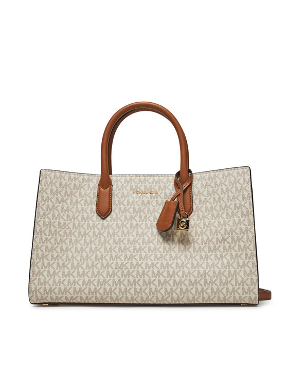 MICHAEL Michael Kors Дамска чанта Scarlett Medium Signature Logo Satchel 30F4GETS2B Бежов за Жени цена