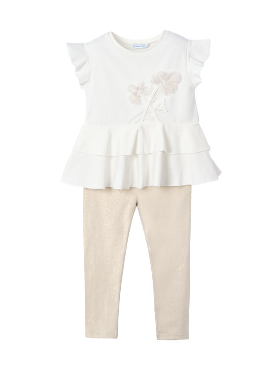 Mayoral Комплект тишърт и клин 3704 Бежов Regular Fit за Момичета цена