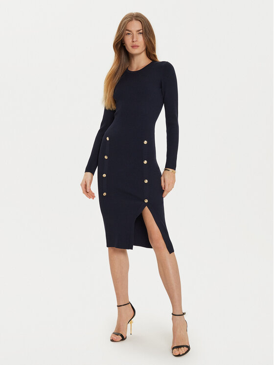 Morgan Плетена рокля 242-RMBLUE Тъмносин Slim Fit за Жени цена