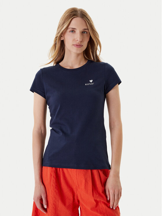 Mustang Тишърт Loa 1016509 Тъмносин Slim Fit за Жени цена