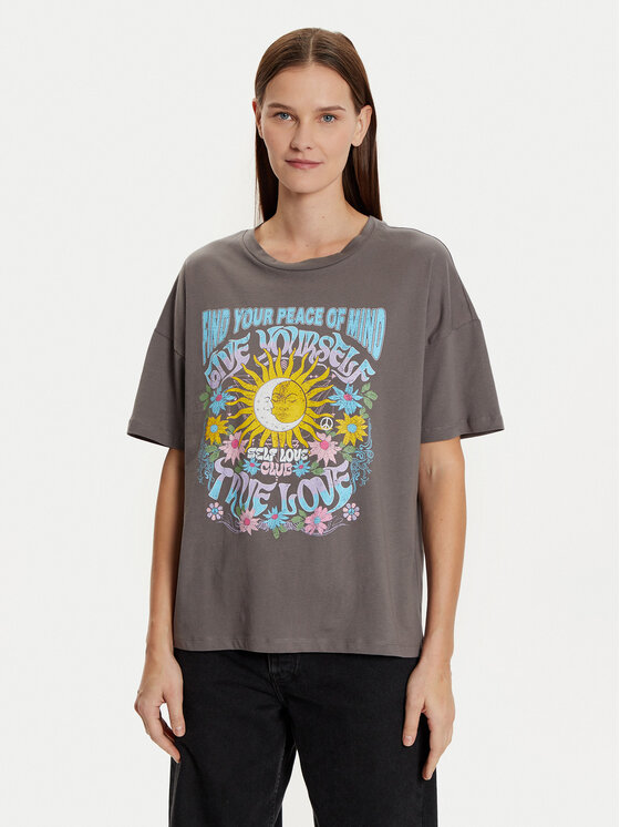 Noisy May Тишърт Ida 27033306 Сив Loose Fit за Жени цена