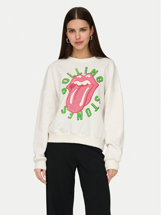 ONLY Суитшърт Rolling Stones 15345927 Бял Regular Fit за Жени цена