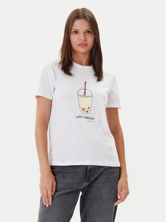 ONLY Тишърт Fun Life 15349901 Бял Regular Fit за Жени цена