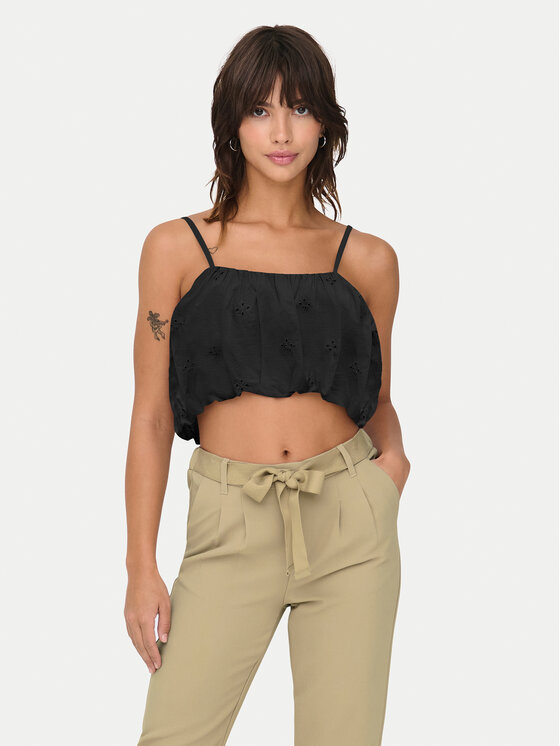 ONLY топ Lou 15342566 Черен Cropped Fit за Жени цена