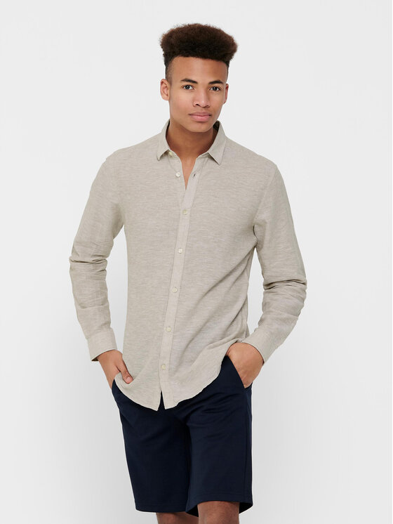 Only & Sons Риза Caiden 22012321 Бежов Slim Fit за Мъже цена