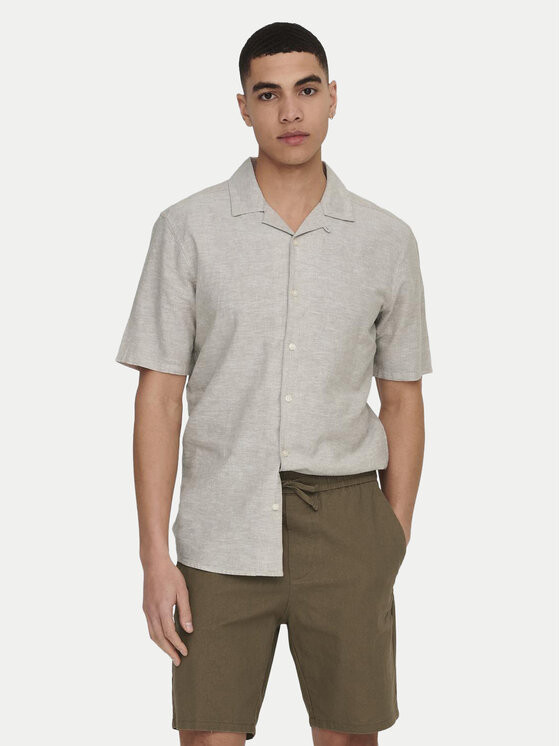 Only & Sons Риза Caiden 22025116 Бежов Slim Fit за Мъже цена