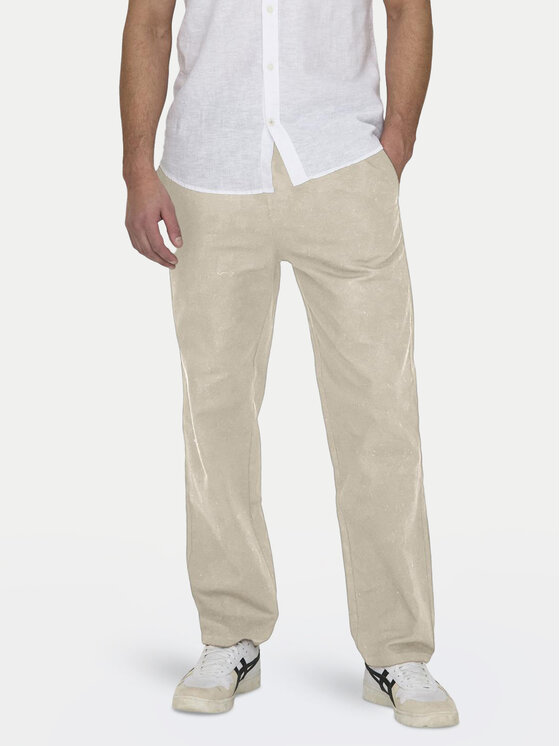 Only & Sons Текстилни панталони Sinus 22028267 Бежов Loose Fit за Мъже цена