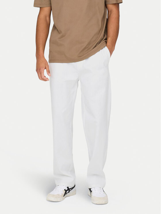 Only & Sons Текстилни панталони Sinus 22028267 Бял Loose Fit за Мъже цена