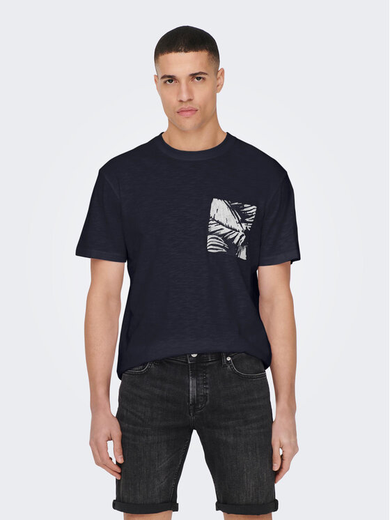 Only & Sons Тишърт 22025286 Тъмносин Regular Fit за Мъже цена