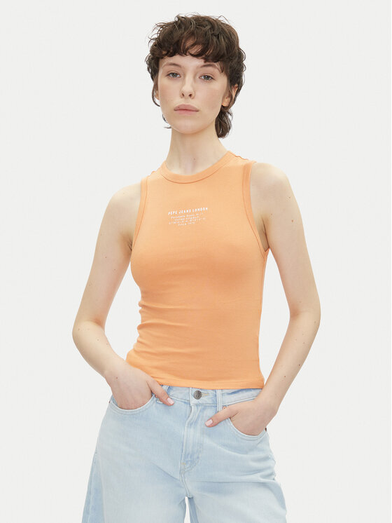 Pepe Jeans топ Viv PL506032 Оранжев Slim Fit за Жени цена