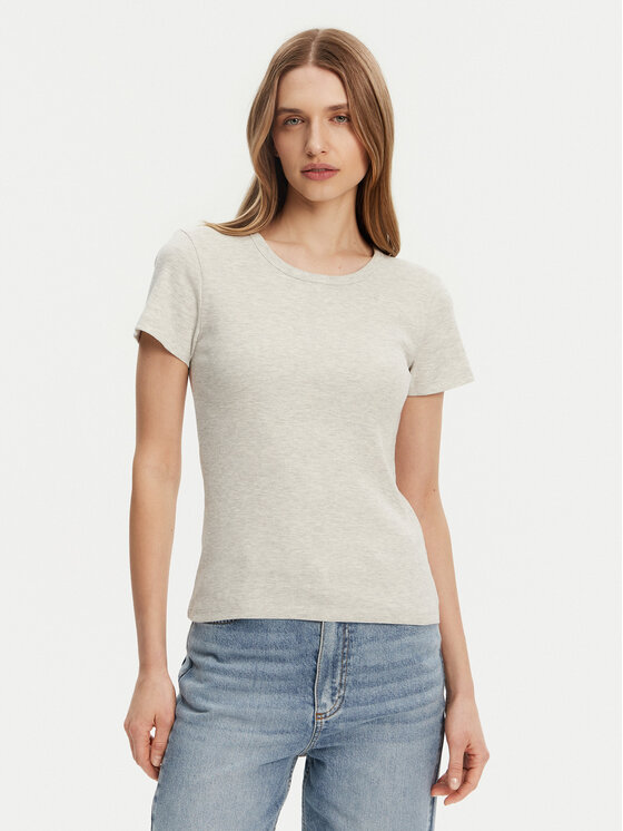 Pieces Тишърт May 17154483 Сив Slim Fit за Жени цена