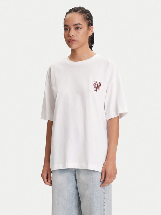 Pieces Тишърт Tobster 17160811 Бял Oversize за Жени цена