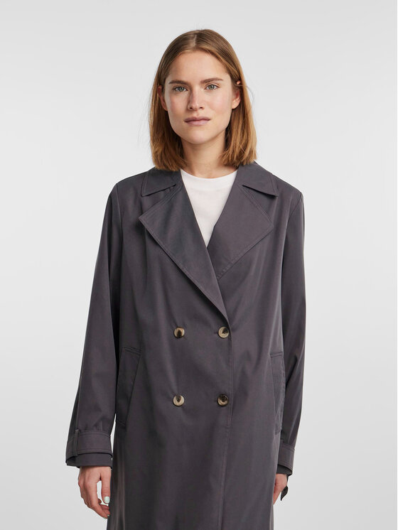 Pieces Тренч 17141582 Сив Loose Fit за Жени цена