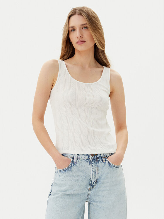 Pieces топ Fia 17155482 Бял Slim Fit за Жени цена