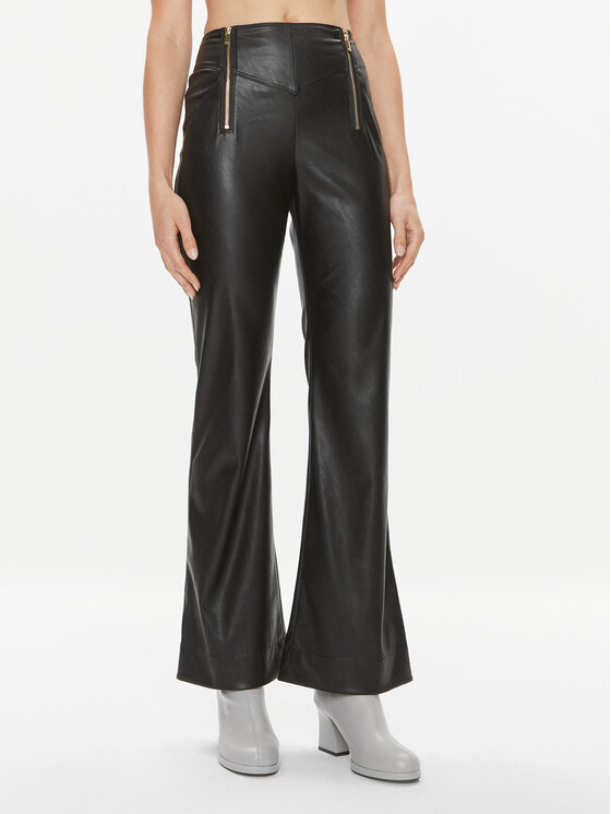 Pinko Панталони от имитация на кожа Paragas 102299 7105 Черен Wide Leg за Жени цена