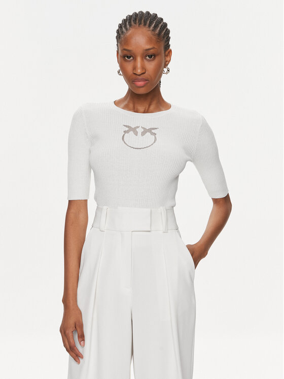 Pinko Пуловер Tritone 102017 A1KW Бял Slim Fit за Жени цена