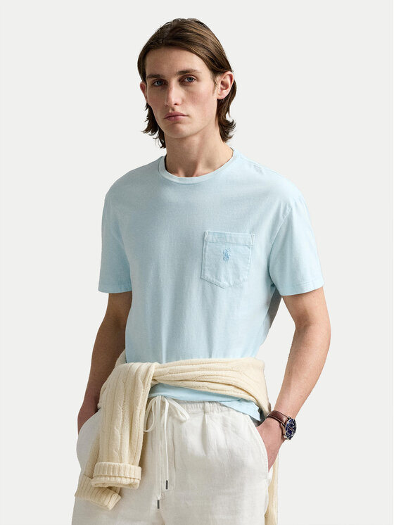 Polo Ralph Lauren Тишърт 710969628002 Светлосиньо Custom Slim Fit за Мъже цена