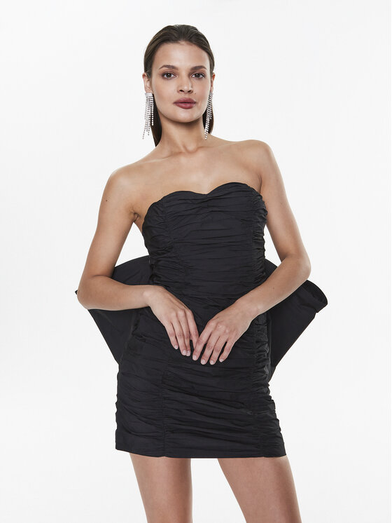 ROTATE Коктейлна рокля Taft Pleated RT2494 Черен Slim Fit за Жени цена