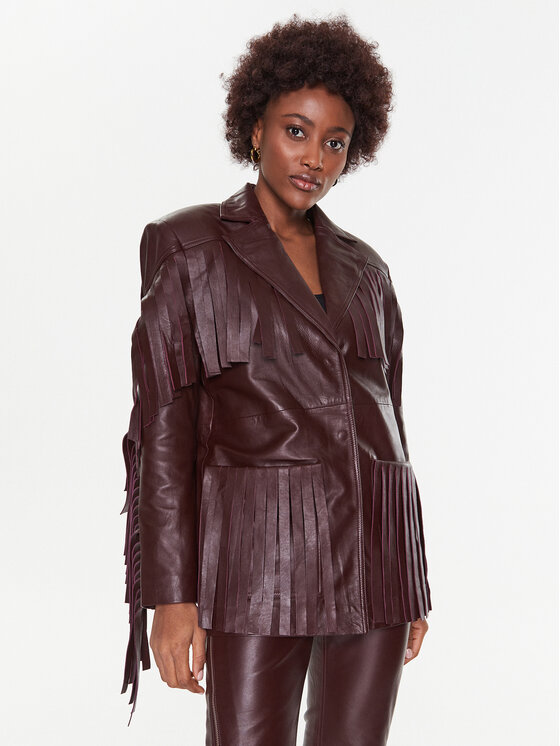 Remain Кожено яке Leather Fringed RM2051 Бордо Regular Fit за Жени цена