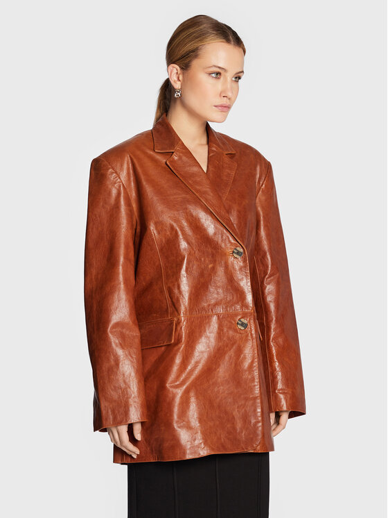 Remain Сако Bolette Blazer Leather RM1662 Кафяв Relaxed Fit за Жени цена