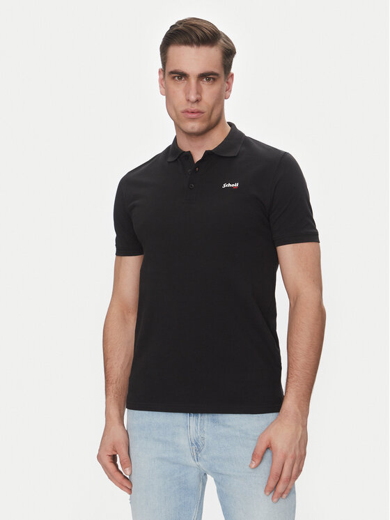 SCHOTT N.Y.C. Тениска с яка и копчета PSCASUAL Черен Regular Fit за Мъже цена