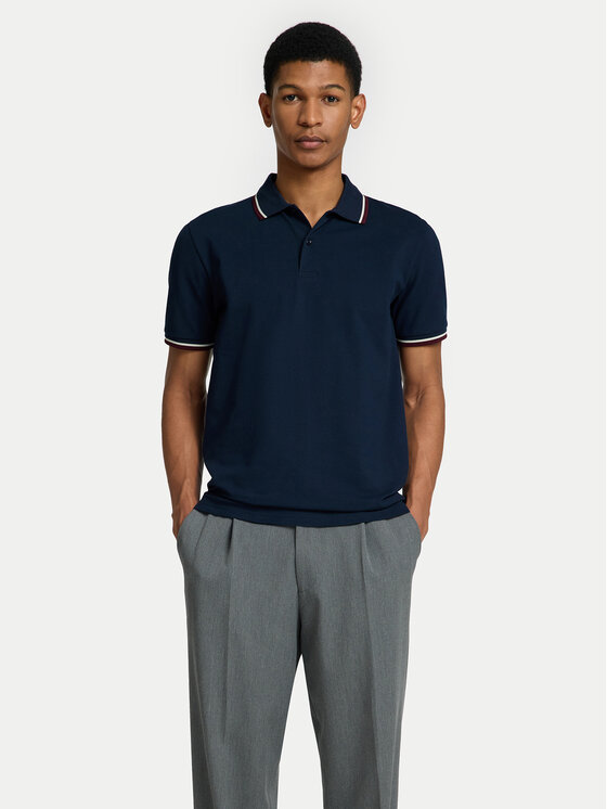 Selected Homme Тениска с яка и копчета 16095852 Тъмносин Slim Fit за Мъже цена
