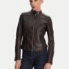Serge Pariente Кожено яке Louise Кафяв Slim Fit за Жени цена