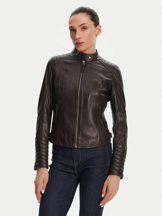 Serge Pariente Кожено яке Louise Кафяв Slim Fit за Жени цена