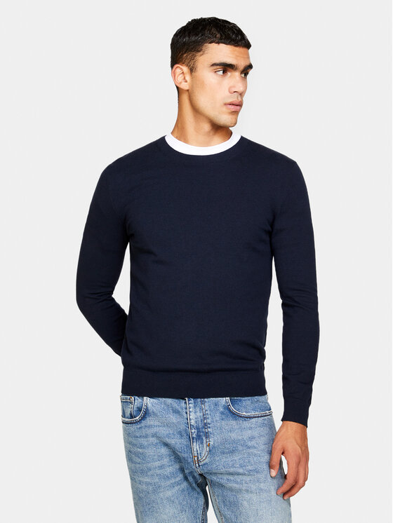 Sisley Пуловер 10F2S1C78 Тъмносин Slim Fit за Мъже цена