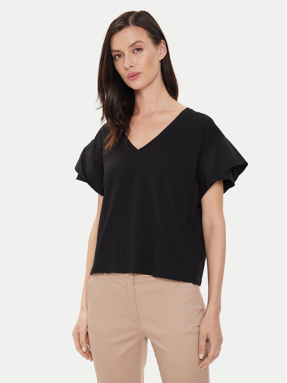 Sisley Тишърт 3AIRL400M Черен Regular Fit за Жени цена