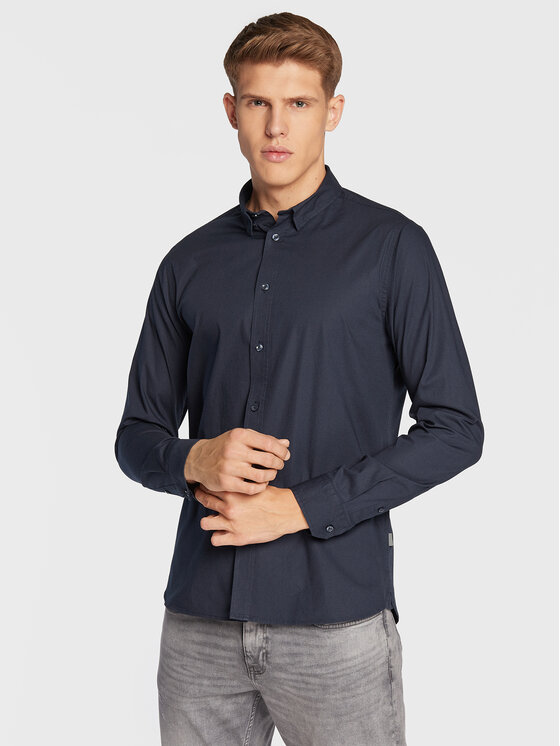 Solid Риза 21103247 Тъмносин Slim Fit за Мъже цена