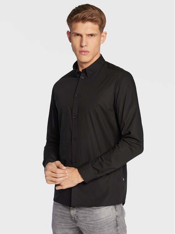 Solid Риза 21103247 Черен Slim Fit за Мъже цена