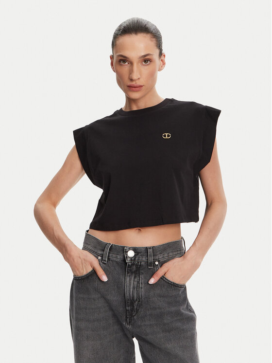 TWINSET Тишърт 251TT2043 Черен Regular Fit за Жени цена