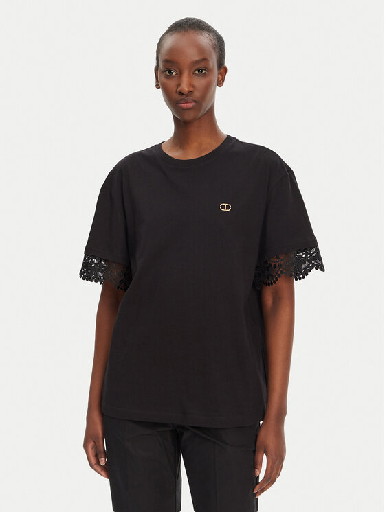 TWINSET Тишърт 251TT2410 Черен Relaxed Fit за Жени цена