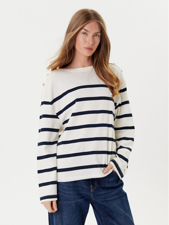 Tommy Hilfiger Блуза Gold Button WW0WW45760 Екрю Relaxed Fit за Жени цена
